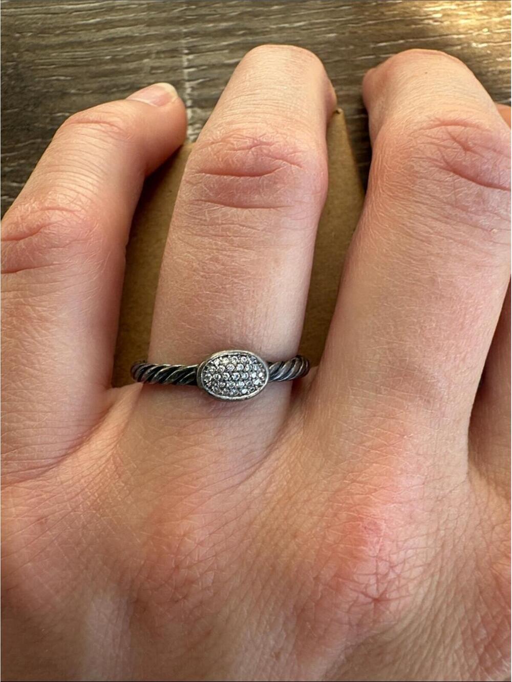 David Yurman Sterling Silver Pave Oval Rope Band Ring - Size 6.5 - Picture 6 of 6